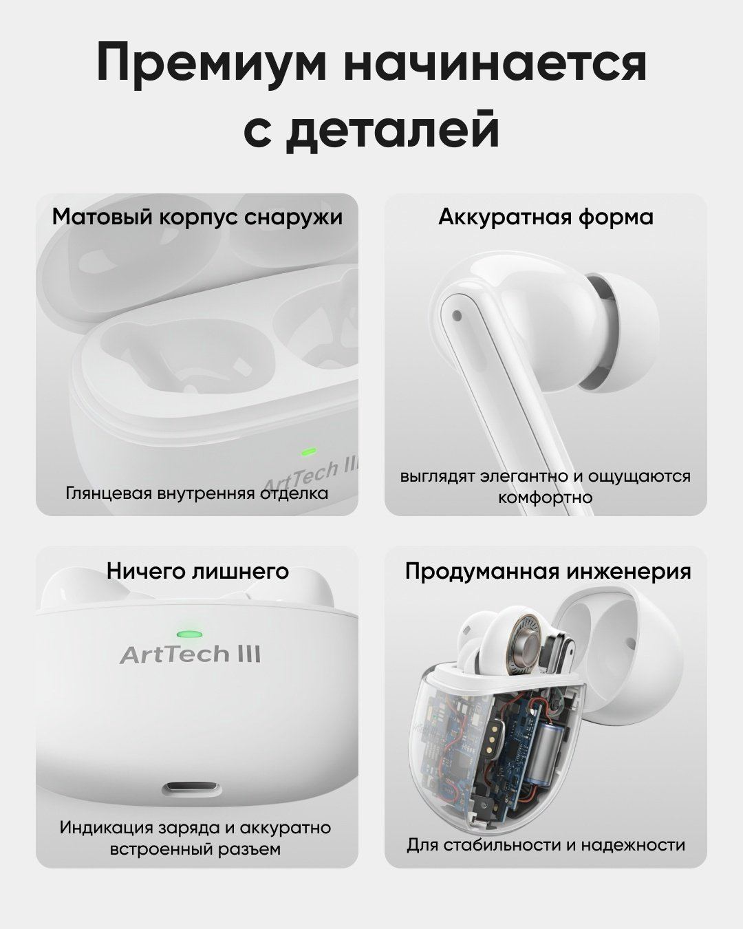 Наушники ArtTech Pulse ANC белый купить,NaN