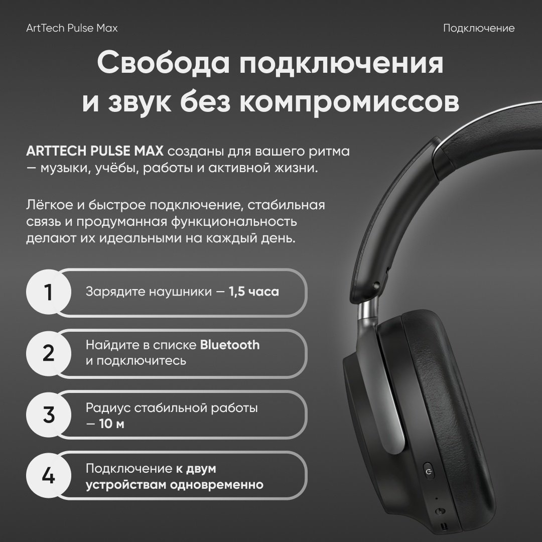 Наушники ArtTech Pulse Max ANC черный купить,NaN
