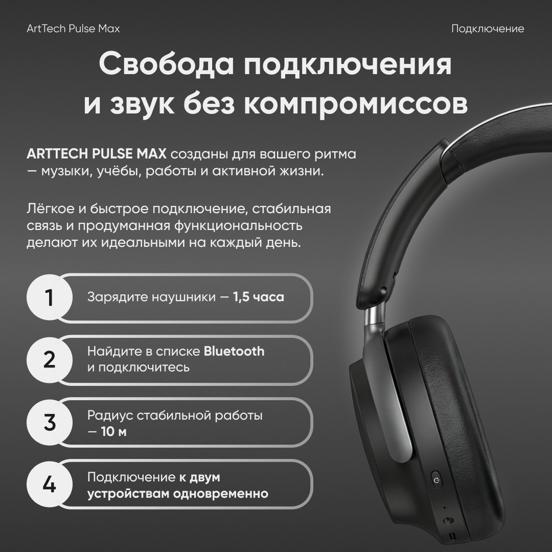 Наушники ArtTech Pulse Max ANC черный купить,NaN