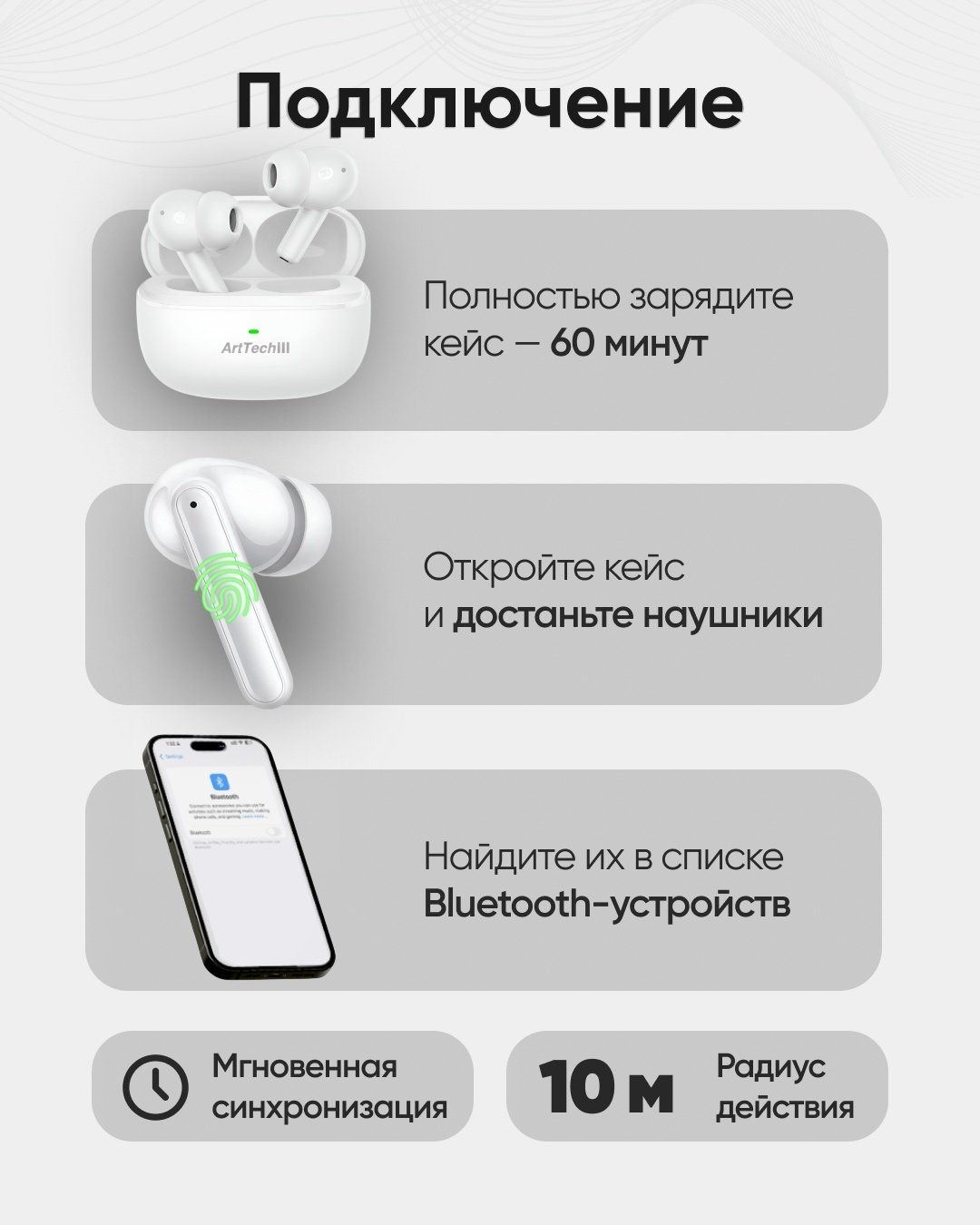Наушники ArtTech Pulse ANC белый купить,NaN