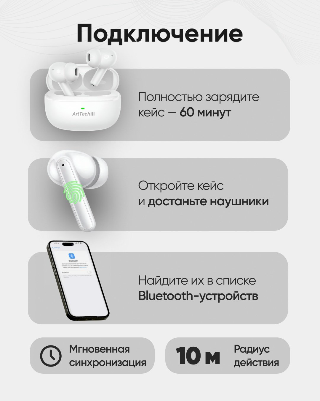 Наушники ArtTech Pulse ANC белый купить,NaN