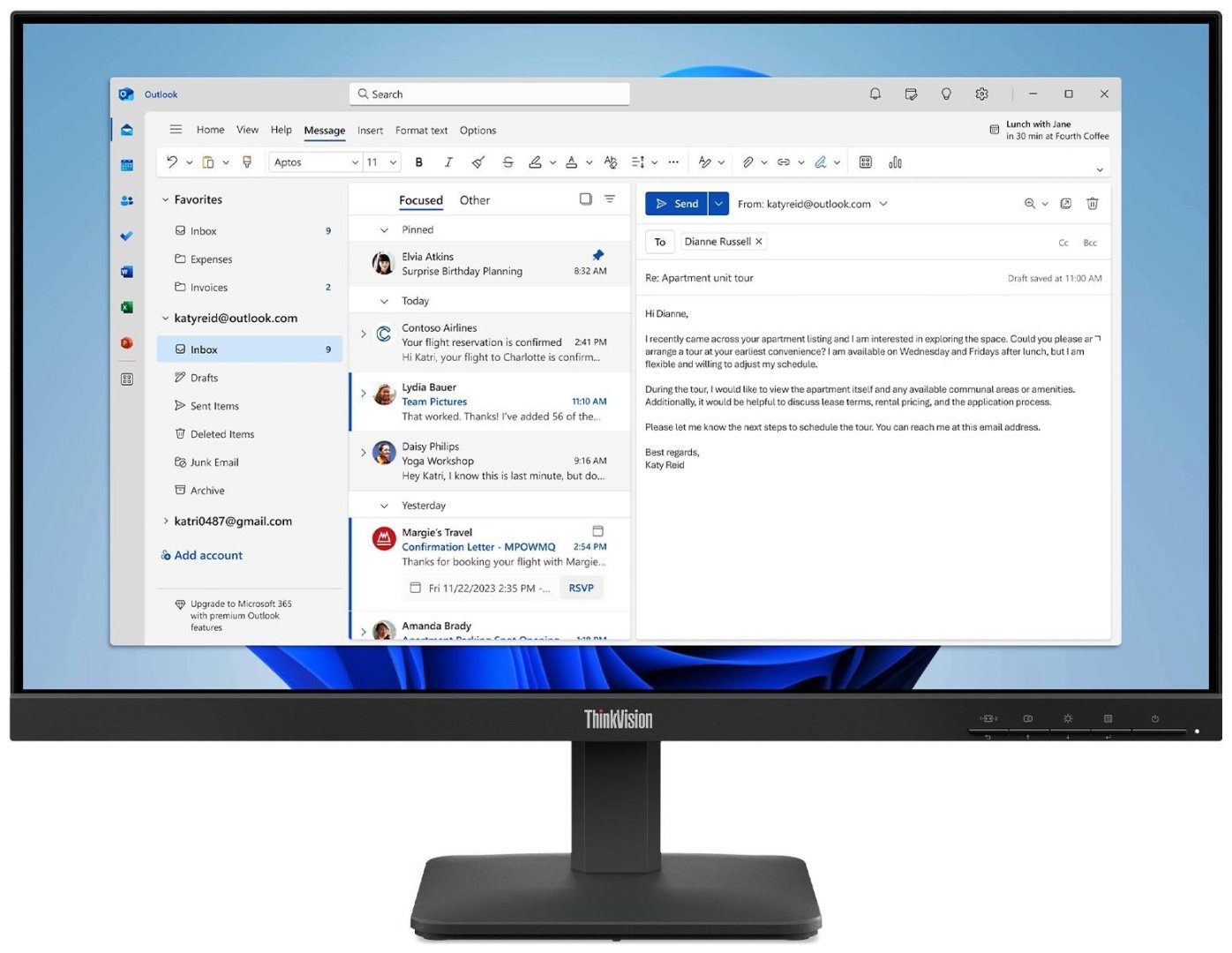 Монитор 23.8" Lenovo 64B5KAT1EU черный