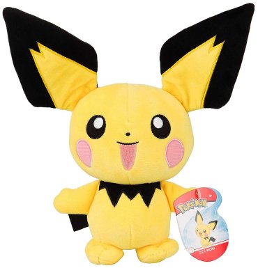 Мягкая игрушка Pokemon Pichu, высота 20 см, черный, желтый