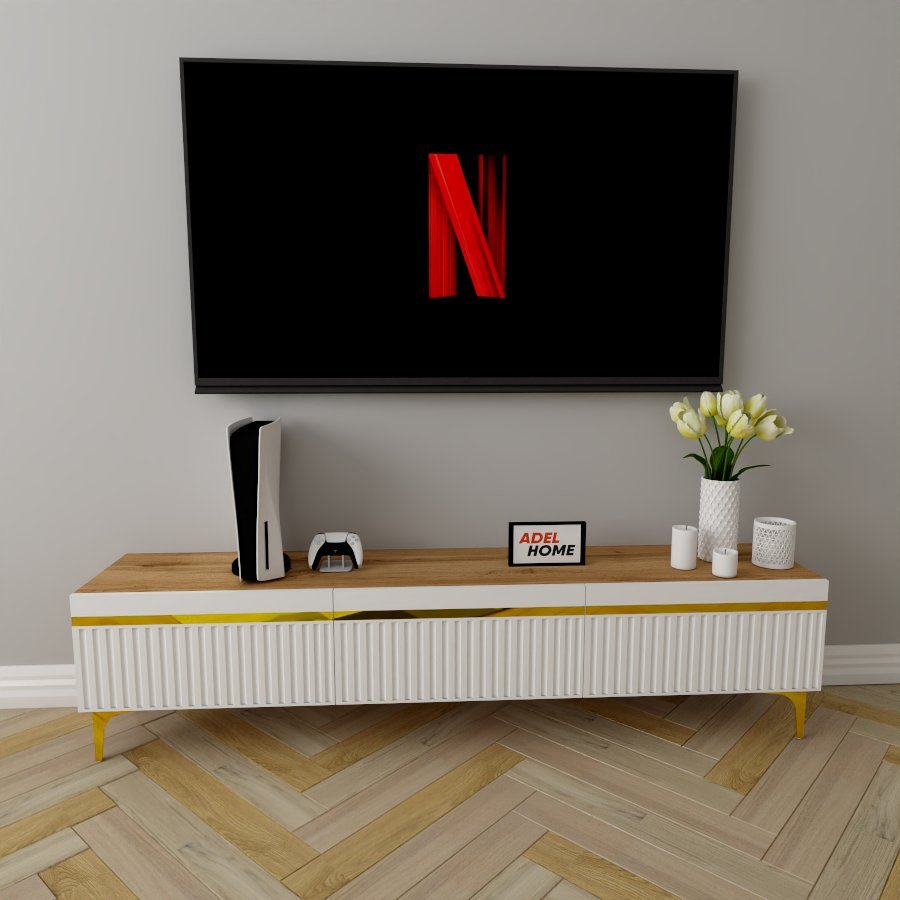 ТВ-тумба напольная Adel Home AH0413 Элли 180x45x35см бело-золотой купить,NaN