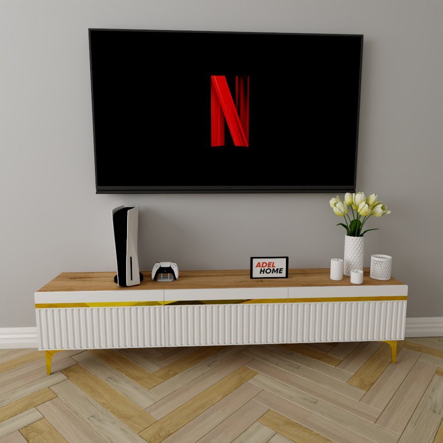 ТВ-тумба напольная Adel Home AH0413 Элли 180x45x35см бело-золотой купить,NaN