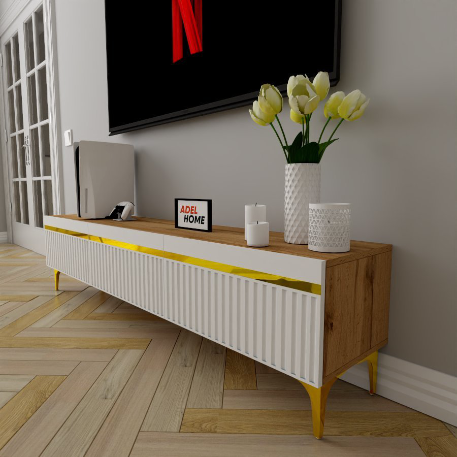 ТВ-тумба напольная Adel Home AH0413 Элли 180x45x35см бело-золотой купить,NaN