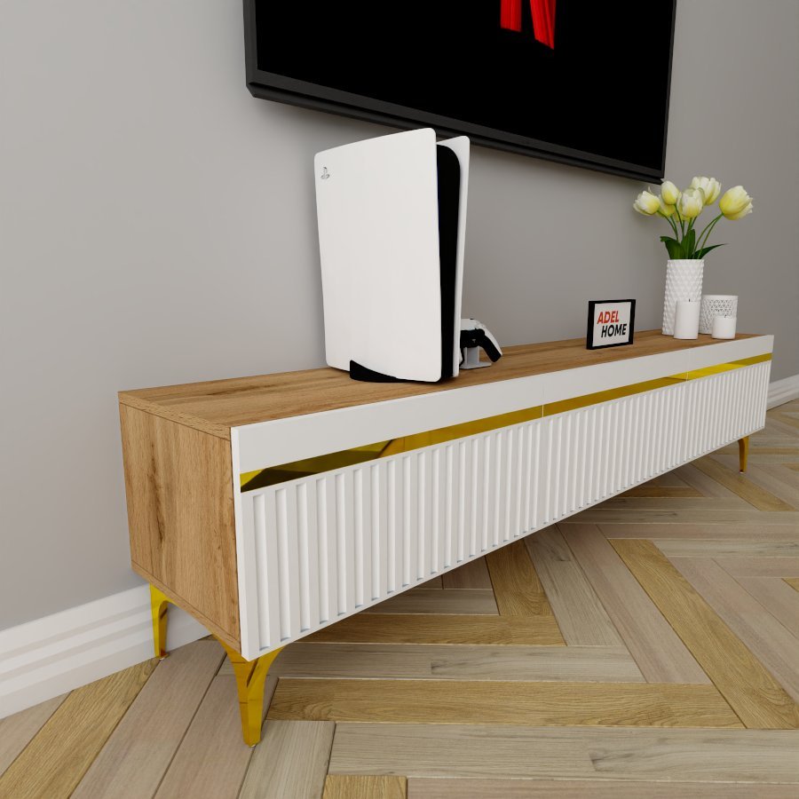 ТВ-тумба напольная Adel Home AH0413 Элли 180x45x35см бело-золотой купить,NaN