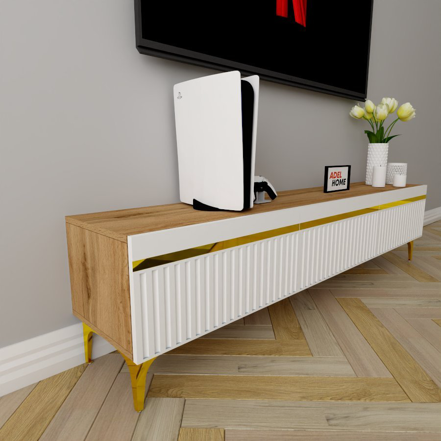 ТВ-тумба напольная Adel Home AH0413 Элли 180x45x35см бело-золотой купить,NaN