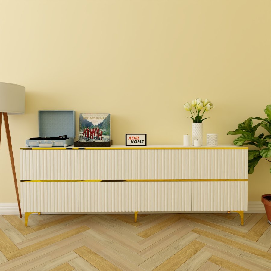 ТВ-тумба напольная Adel Home AH0562 Моди 220x75x35см бело-золотой купить,NaN