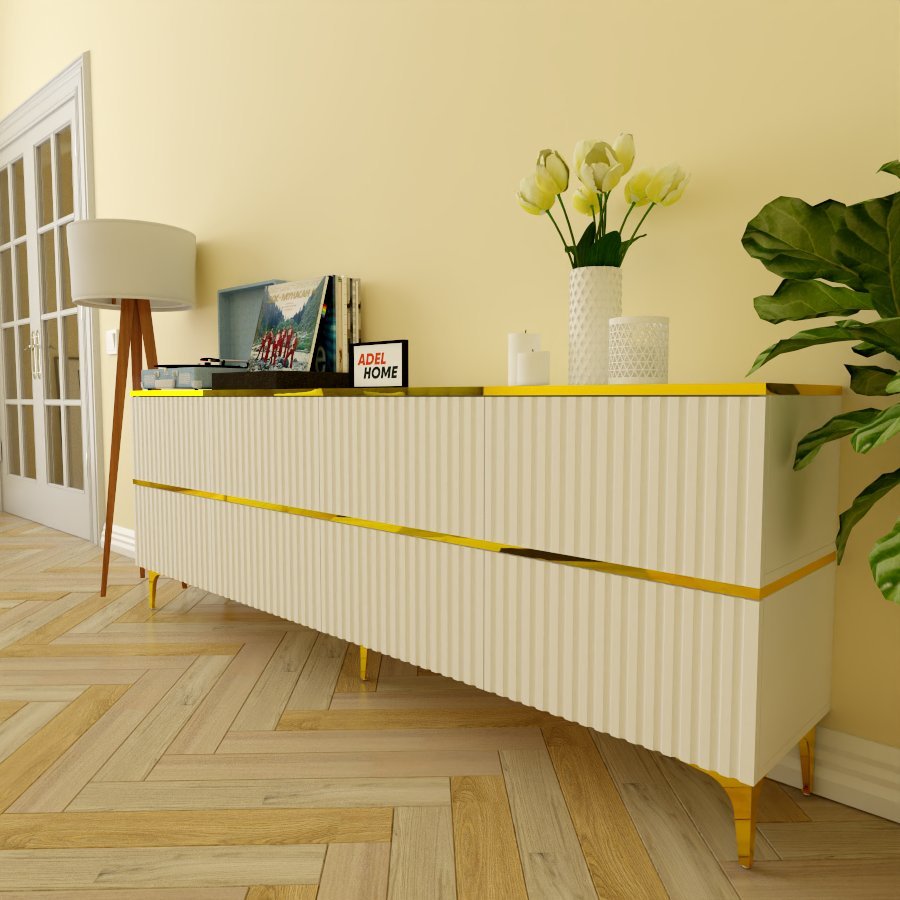ТВ-тумба напольная Adel Home AH0562 Моди 220x75x35см бело-золотой купить,NaN