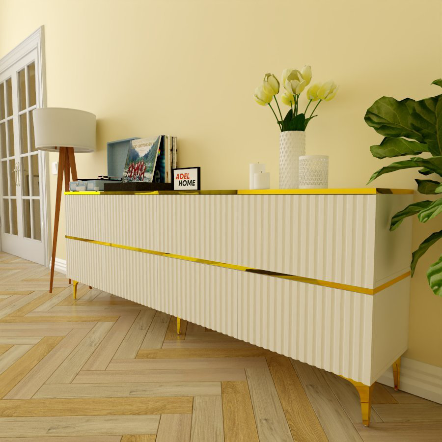 ТВ-тумба напольная Adel Home AH0562 Моди 220x75x35см бело-золотой купить,NaN