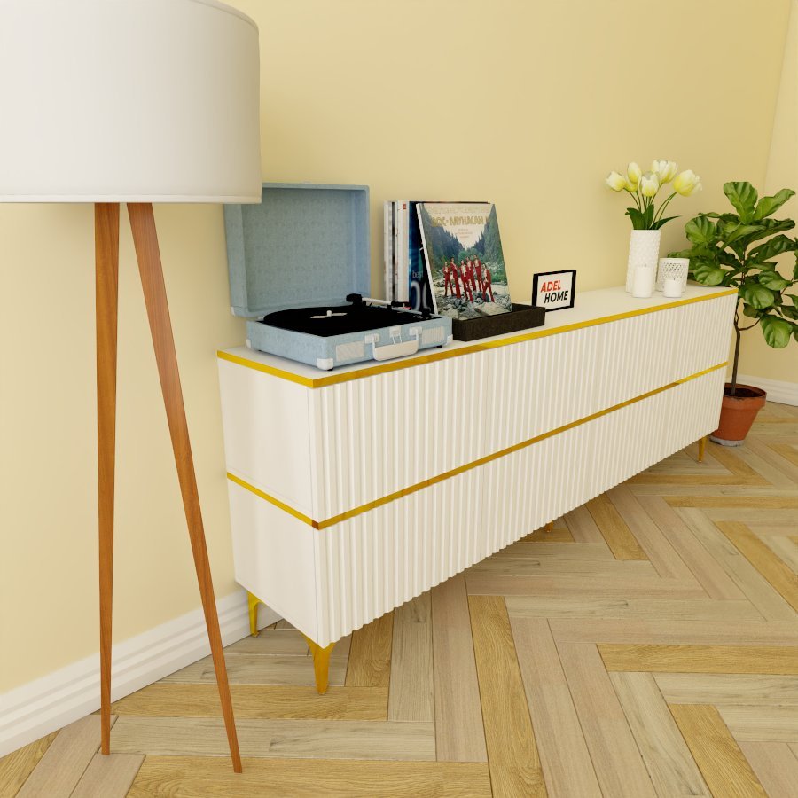 ТВ-тумба напольная Adel Home AH0562 Моди 220x75x35см бело-золотой купить,NaN