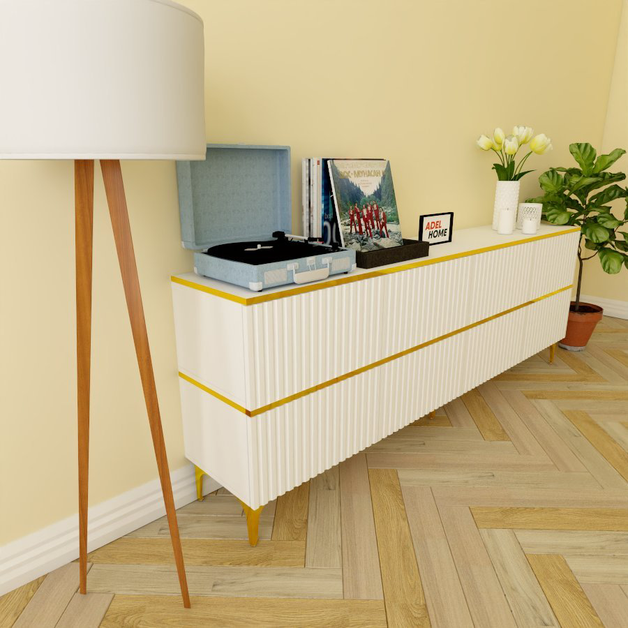 ТВ-тумба напольная Adel Home AH0562 Моди 220x75x35см бело-золотой купить,NaN