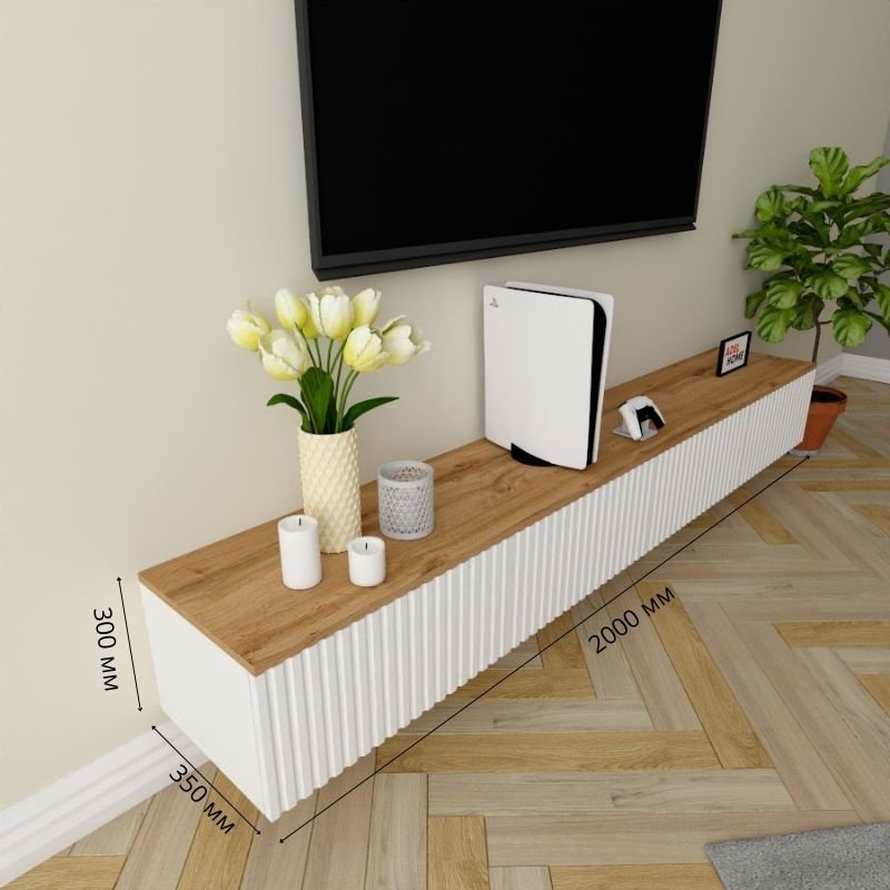 ТВ-тумба Adel Home Синна AH0380 200x30x35см белый/коричневый купить,NaN