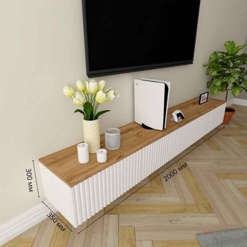 ТВ-тумба Adel Home Синна AH0380 200x30x35см белый/коричневый купить,NaN
