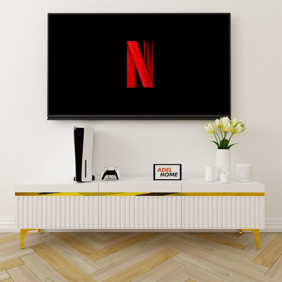 ТВ-тумба напольная Adel Home AH0514 Висдом 160x45x35см бело-золотой купить,NaN