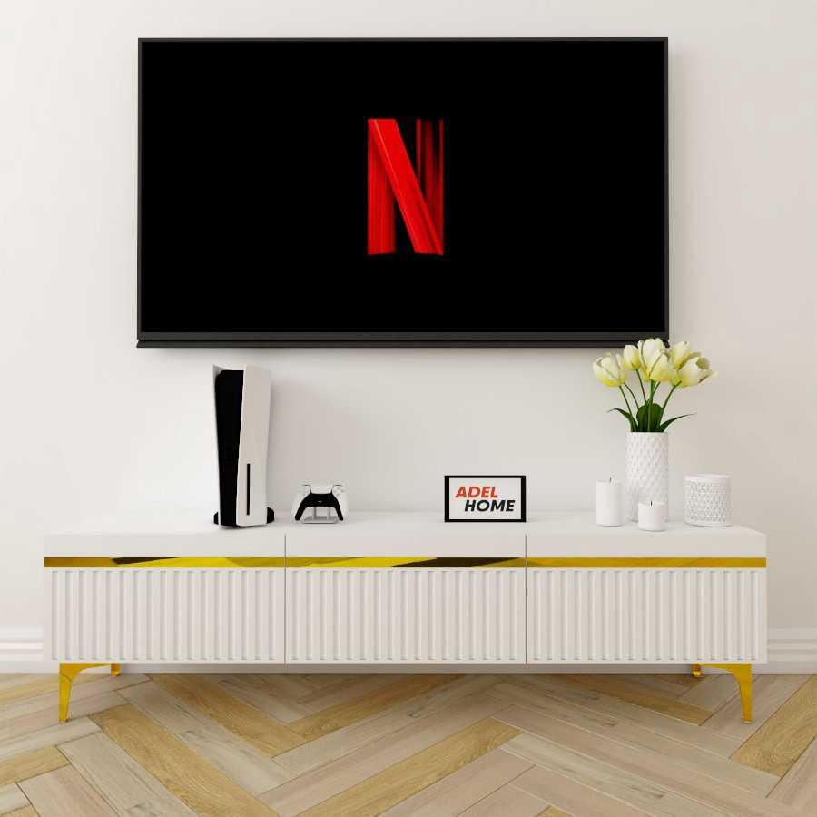 ТВ-тумба напольная Adel Home AH0514 Висдом 160x45x35см бело-золотой купить,NaN