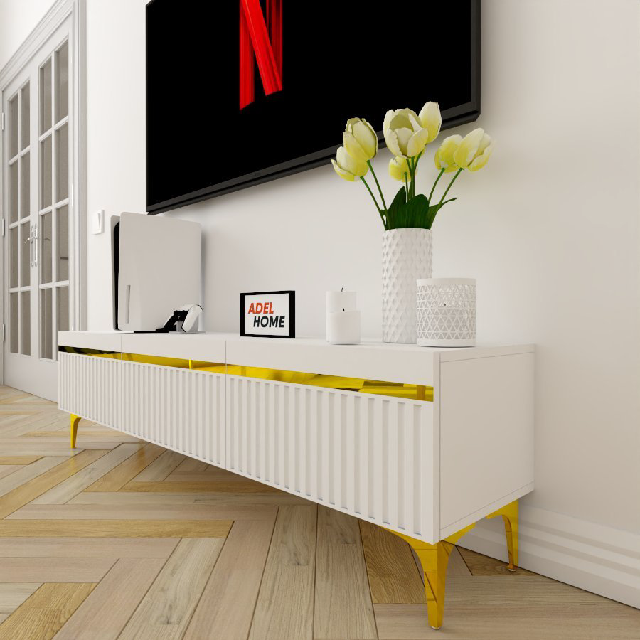 ТВ-тумба напольная Adel Home AH0514 Висдом 160x45x35см бело-золотой купить,NaN