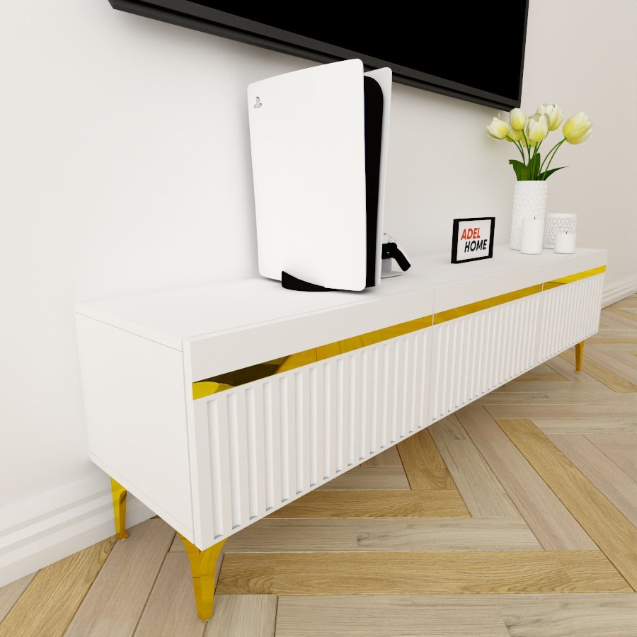 ТВ-тумба напольная Adel Home AH0514 Висдом 160x45x35см бело-золотой купить,NaN