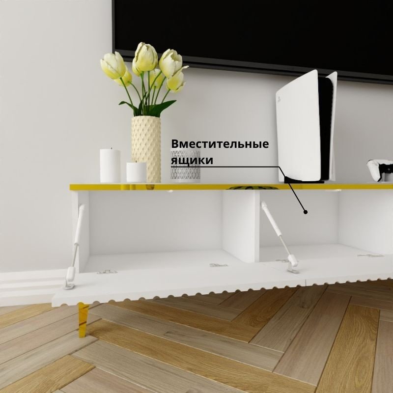 ТВ-тумба напольная Adel Home AH0359 Тифани 160x45x35см бело-золотой купить,NaN