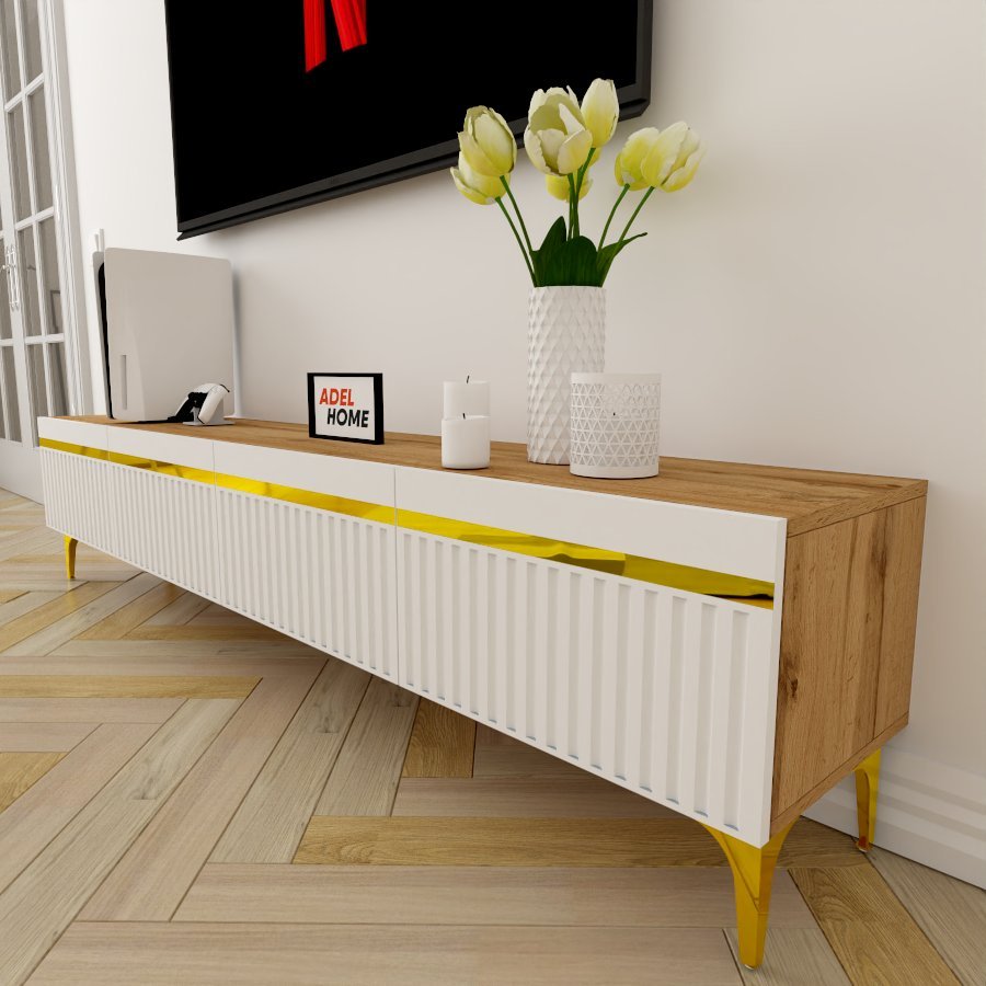 ТВ-тумба напольная Adel Home AH0465 Инжу 200x45x35см коричнево-золотой купить,NaN