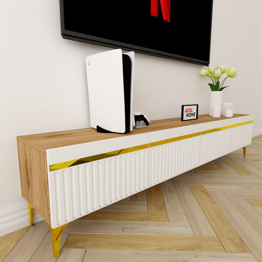 ТВ-тумба напольная Adel Home AH0465 Инжу 200x45x35см коричнево-золотой купить,NaN