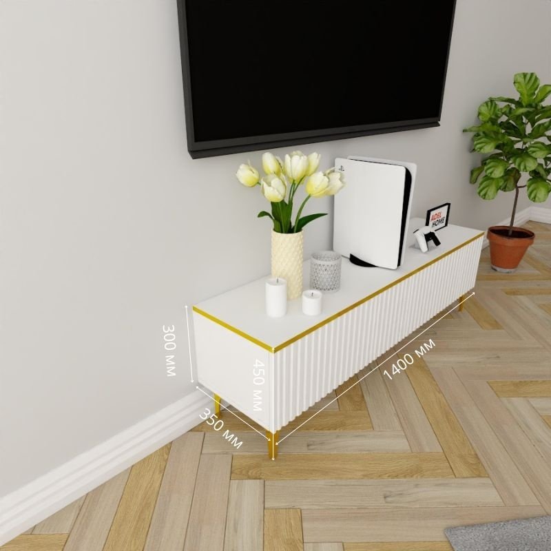 ТВ-тумба напольная Adel Home AH0377 Тиана 140x45x35см бело-золотой купить,NaN