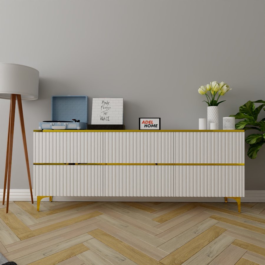 ТВ-тумба напольная Adel Home AH0552 Осина 180x75x35см бело-золотой купить,NaN