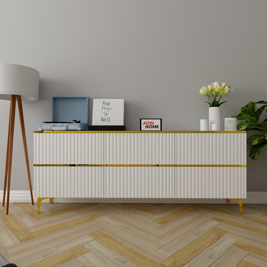 ТВ-тумба напольная Adel Home AH0552 Осина 180x75x35см бело-золотой купить,NaN
