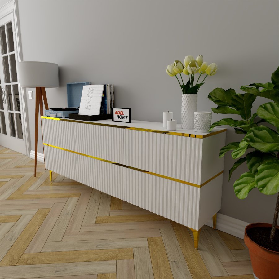 ТВ-тумба напольная Adel Home AH0552 Осина 180x75x35см бело-золотой купить,NaN