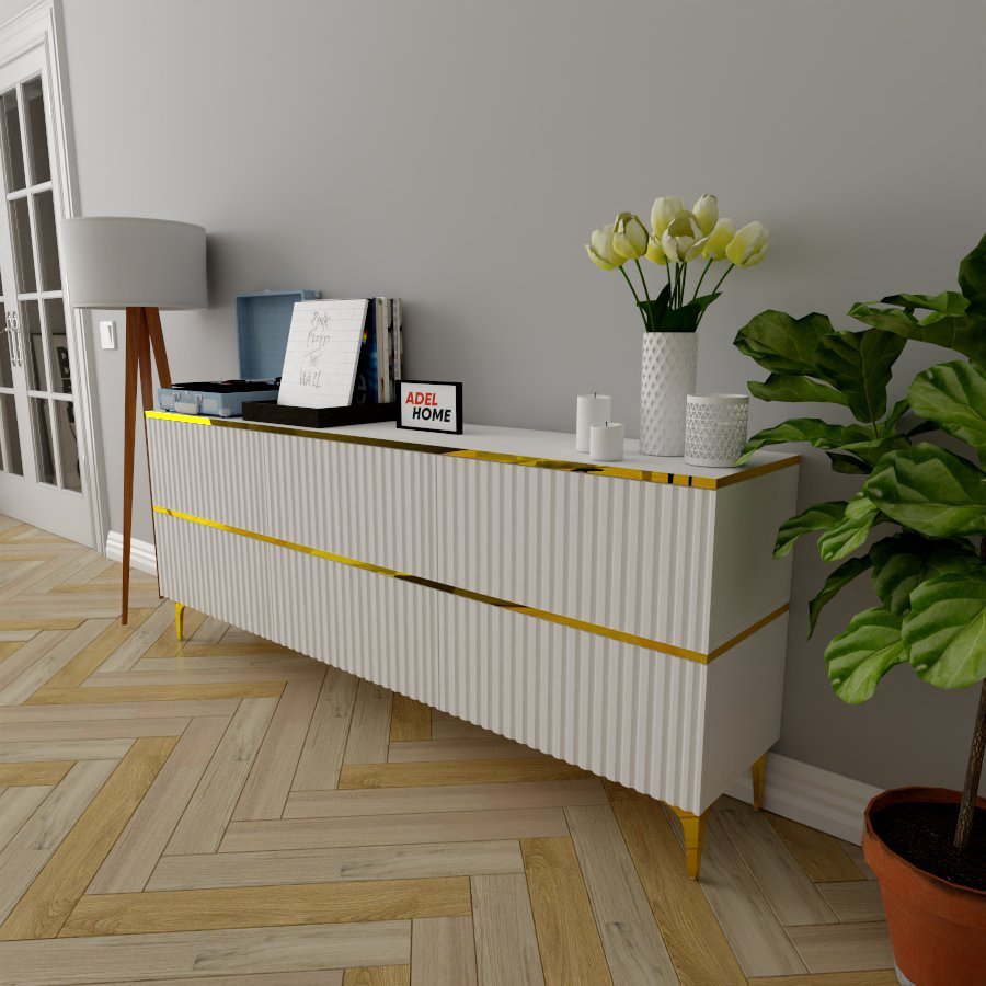 ТВ-тумба напольная Adel Home AH0552 Осина 180x75x35см бело-золотой купить,NaN