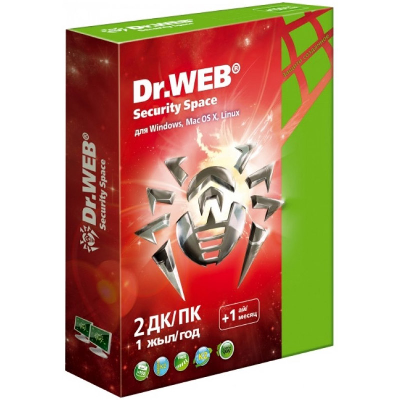 Антивирус Dr.Web Security Space для 2 ПК на 1 год BHW-BK-13M-2-A3 купить,NaN