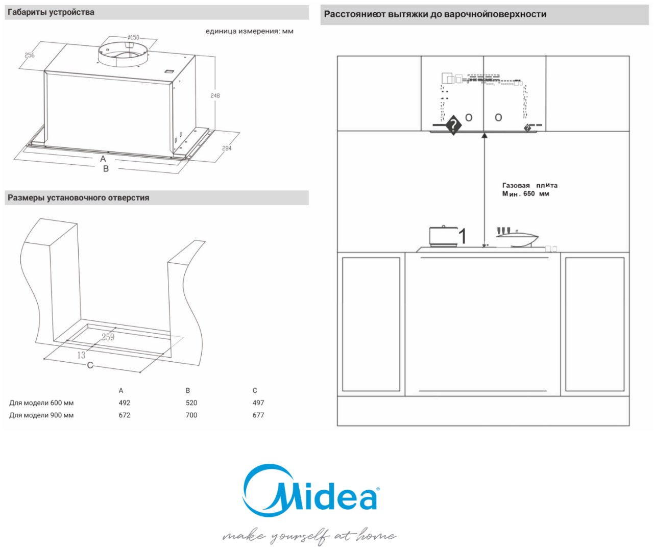 Вытяжка Midea MH60I500 GB черный - ForteMarket Вытяжка Midea MH60I500 GB черный купить,66577