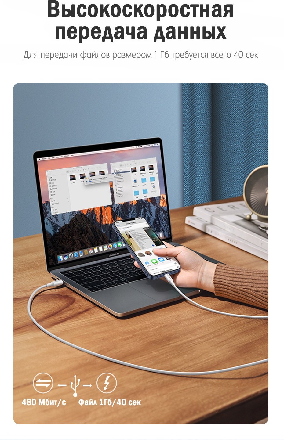 Кабель Ugreen USB TypeC (M), Lightning (M), 1 м, US171 (10493) белый купить,NaN