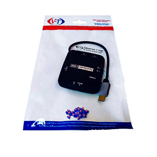 Картридер ViTi USB TypeC Card Reader+HUB V-T OT-9110 черный купить,8527