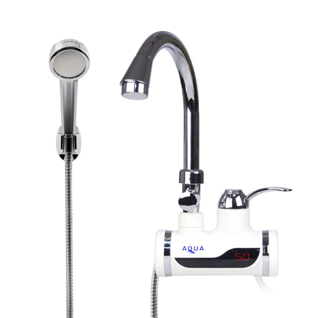 Кран водонагреватель Aqua WH102W с душем серебристый купить,NaN