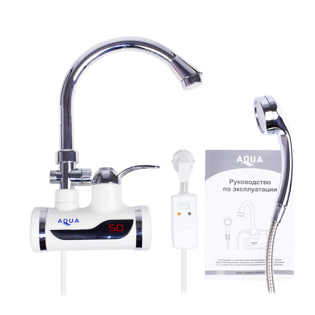 Кран водонагреватель Aqua WH102W с душем серебристый купить,NaN