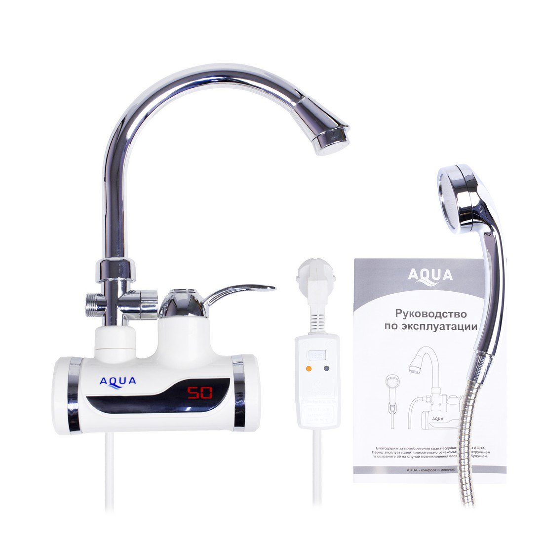 Кран водонагреватель Aqua WH102W с душем серебристый купить,NaN