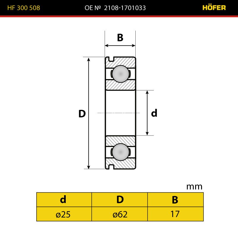 HOFER подшипник КПП HF300508