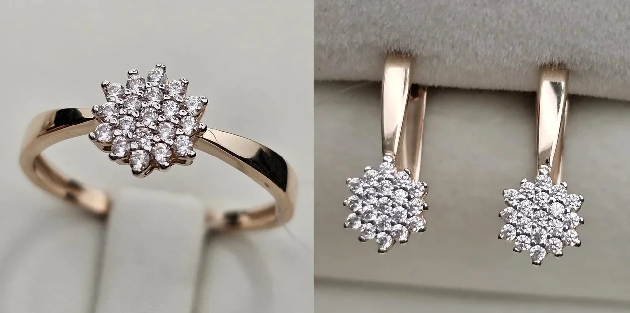 Комплект Deimantas 116072715 кольцо 17,5р 1,7гр, серьги 2,48гр купить,NaN