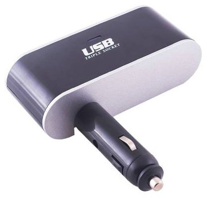 Разветвитель цельный Skyway 3 гнезда + USB 2A черный