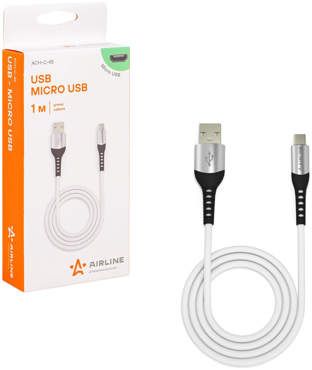 Кабель AIRLINE micro-USB 2.0 (F), 1 м, ACH-C-45 черный купить,NaN