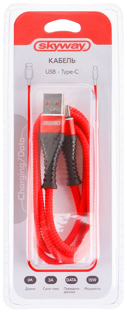 Кабель Skyway USB TypeC (F), 1 м, S09603009 красный купить,NaN