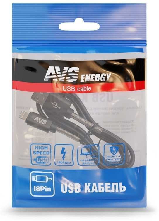 Кабель AVS Apple Lightning (M), USB 2.0 (M), 1 м, IP-561S черный