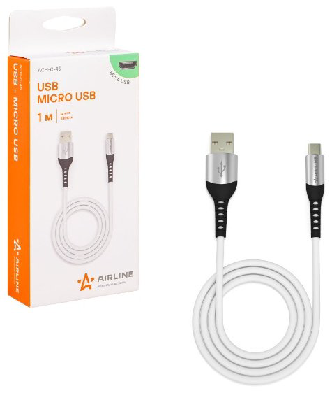 Кабель AIRLINE USB 2.0 (F), micro-USB 2.0 (F), 1 м, ACHC45 белый купить,NaN