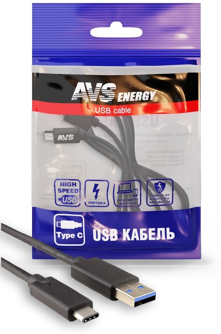 Кабель AVS USB 2.0 (M), USB TypeC (M), 1 м, TC-31 черный купить,NaN