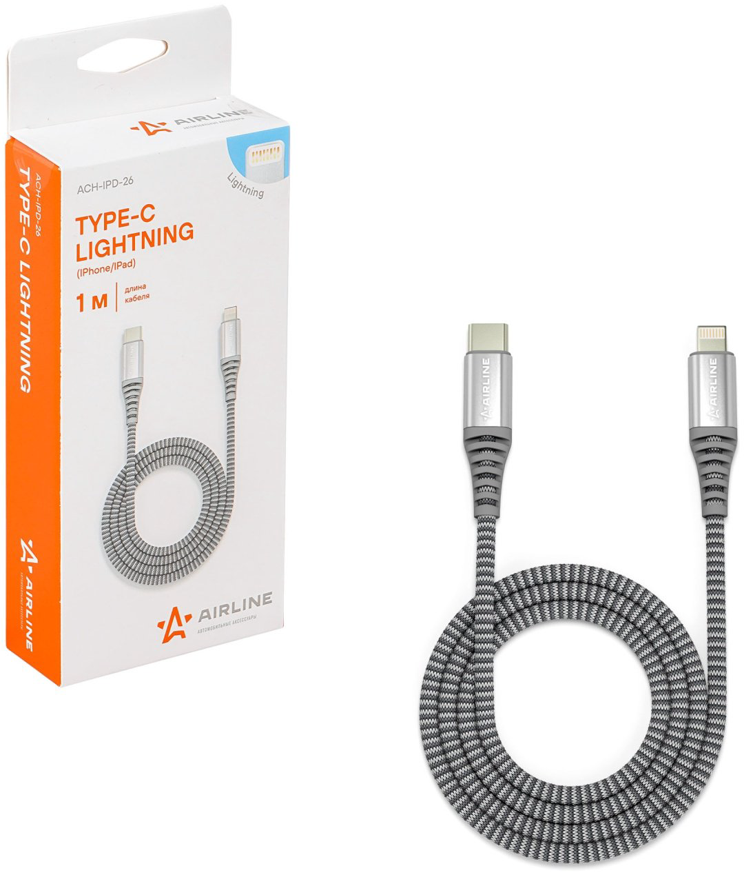 Кабель AIRLINE USB TypeC (F), 1 м, ACH-IPD-26 черный купить,NaN