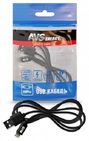 Кабель AVS Apple Lightning (M), USB 2.0 (M), 2 м, IP-511 черный купить,NaN