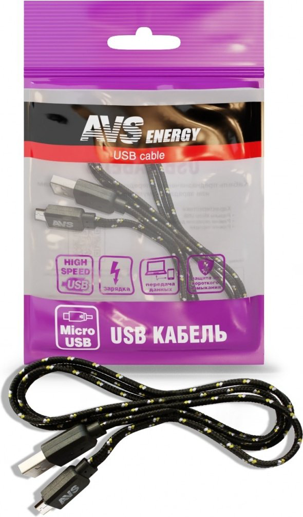 Кабель AVS USB 2.0 (M), micro-USB 2.0 (M), 1 м, MR-321 черный купить,NaN