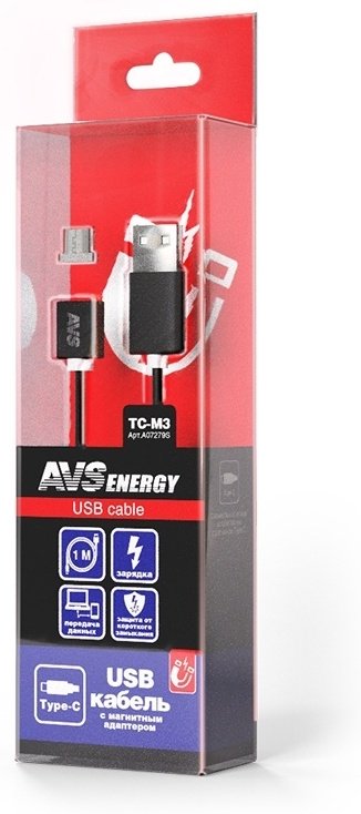 Кабель AVS USB 2.0 (M), USB TypeC (M), 1 м, TC-M3 черный купить,NaN